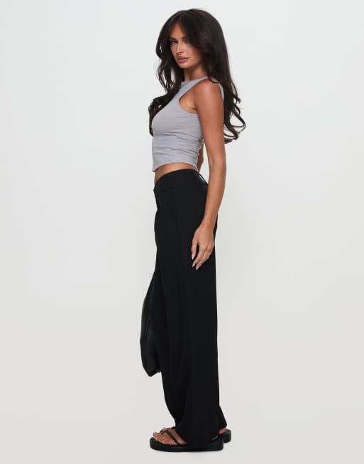 Princess Polly Two Lovers low rise tailored wide leg pants in black, 4 of 4