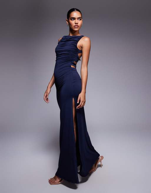 cut out maxi dress with thigh split V-Neck Cut Out Split Maxi Dress Black / XL
