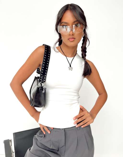 Princess Polly Uzo sleeveless open tie back top in white, 4 of 4