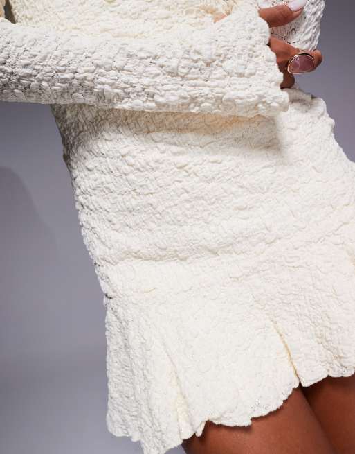 Princess Polly Vancesca off the shoulder textured ruffle hem mini dress in cream