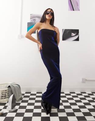 velvet bandeau maxi dress in navy