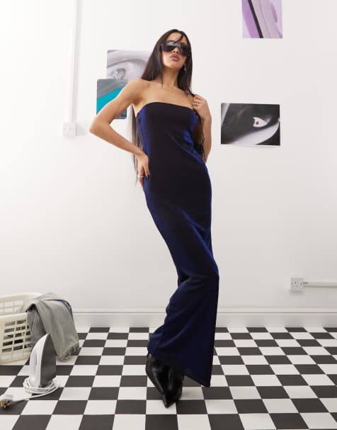 Princess Polly velvet bandeau maxi dress in navy - view 1