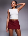 [Princess Polly] Princess Polly Volley belted side split detail mini skort in burgundy-Red 4 RED