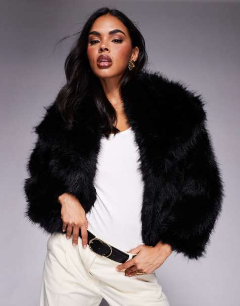 Princess Polly Wayland faux fur oversized collar detail wide sleeve coat in black