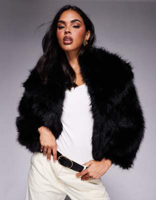Princess Polly - Wayland - Manteau en fausse fourrure avec col oversize et manches amples - Noir