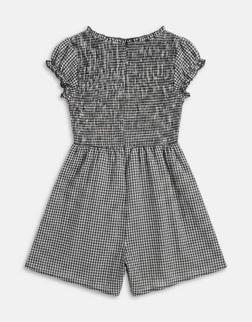 Princess Polly Wescott cotton rich shirred tie front playsuit in black & white gingham, 6 of 7