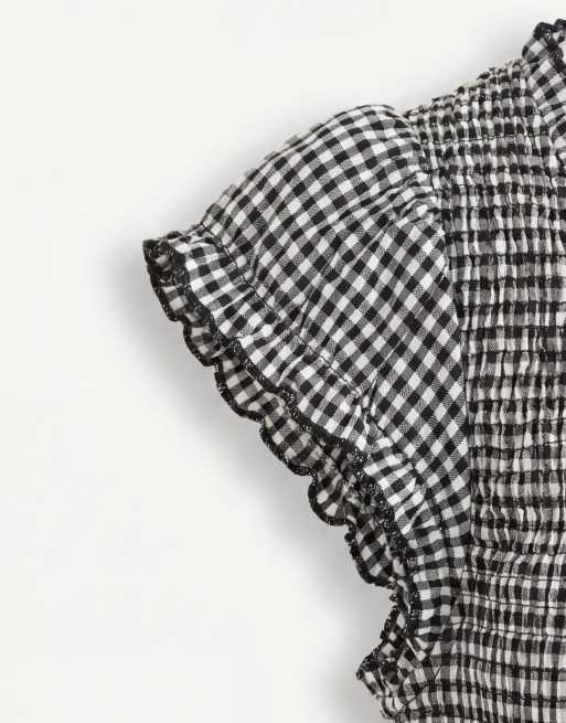 Princess Polly Wescott cotton rich shirred tie front playsuit in black & white gingham, 7 of 7