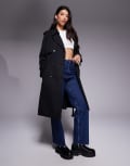 [Princess Polly] Princess Polly Westwind double breasted belted midi trench coat in black L/XL BLACK