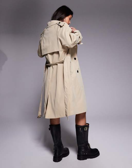 Princess Polly - Westwind - Midi double breasted trenchcoat met riem in beige, 3 van 4
