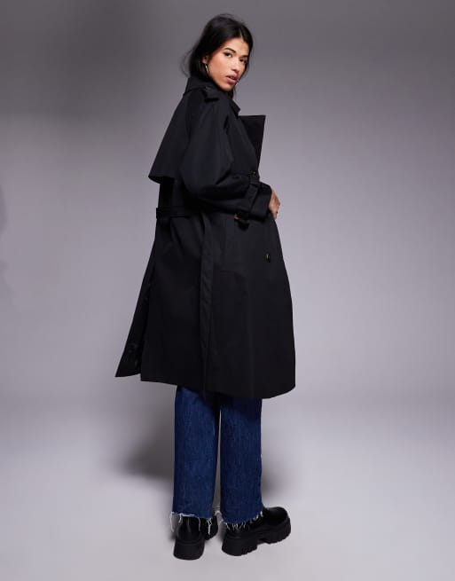 Princess Polly - Westwind - Sort dobbeltradet midi-trenchcoat med bælte, 3 af 4