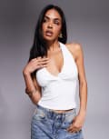 [Princess Polly] Princess Polly Whimsy slinky plunge halter neck top in white 8 WHITE