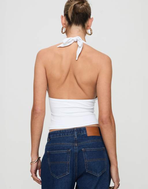 Princess Polly Whimsy slinky plunge halter neck top in white, 3 of 4