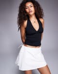 [Princess Polly] Princess Polly Whimsy slinky plunge halterneck tie back top in black 14 BLACK