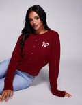 [Princess Polly] Princess Polly With A Bow button through bow graphic cardigan in burgundy-Red L/XL BURGUNDY