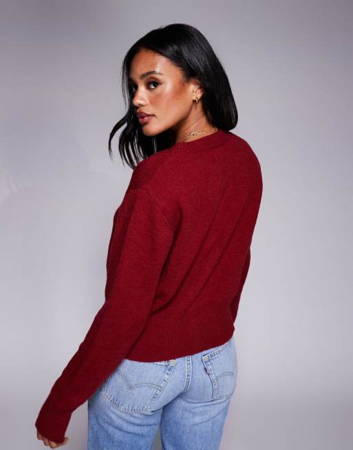 Princess Polly With A Bow button through bow graphic cardigan in burgundy, 3 of 4