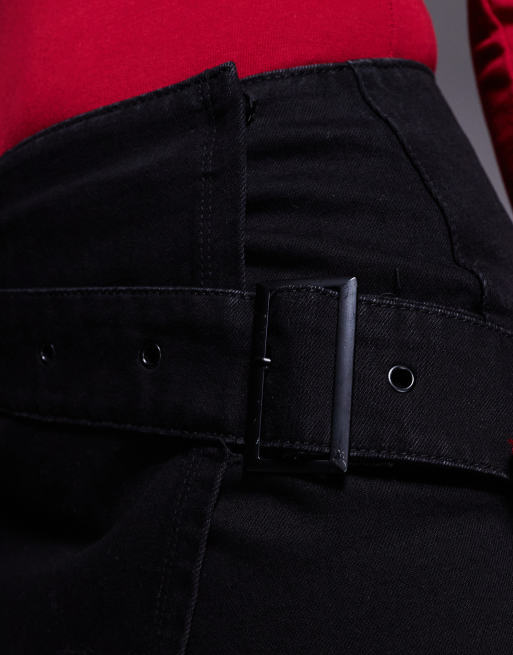 Princess Polly wrap buckle detail mini skirt in black, 4 of 5