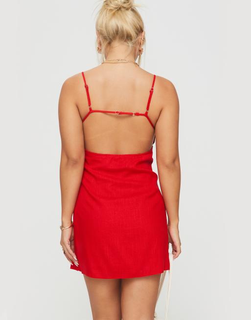 Princess Polly Wurli linen blend cami square neck open strappy back mini dress in red, 2 of 3