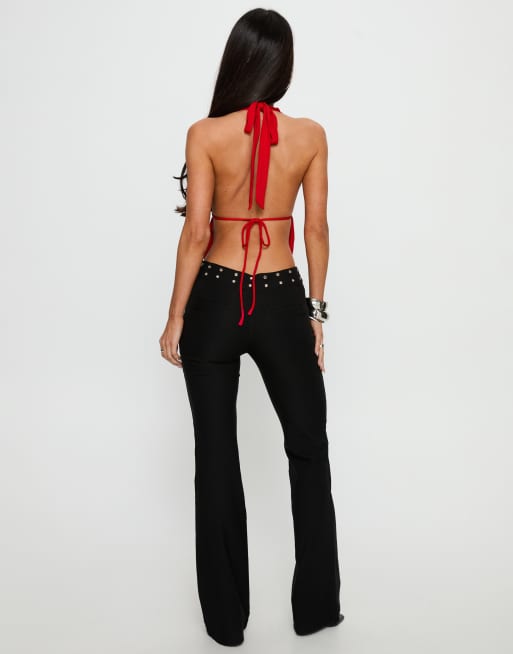 Princess Polly Yevina pantalon évasé à œillets à la taille en noir, 3 de 4