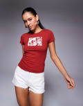 [Princess Polly] Princess Polly You Do You cropped cherry print baby tee in burgundy-Red 4 BURGUNDY