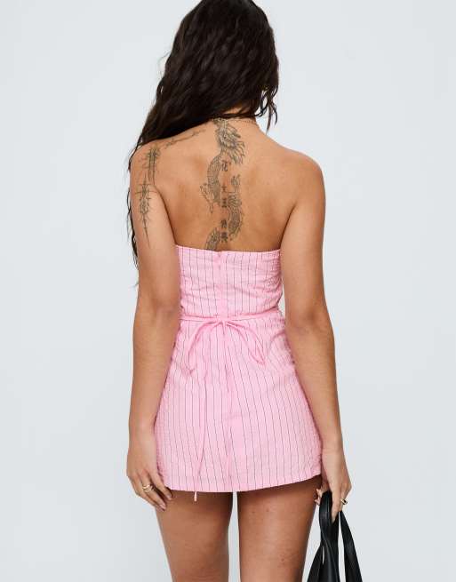 Princess Polly Yumiko cotton rich bandeau playsuit in pink stripe, 3 of 4