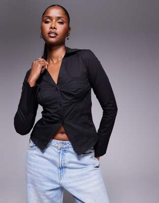 Princess Polly - Zifa - Chemise ajustée à surpiqûres - Noir | ASOS