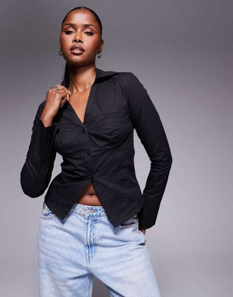 Princess Polly Zifa seam detail fitted shirt in black - view 1