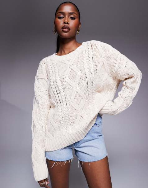 Princess Polly – Zopfstrickpullover in Beige mit Rundhalsausschnitt - view 1