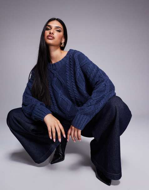 Princess Polly – Zopfstrickpullover in Marineblau mit Rundhalsausschnitt - view 1