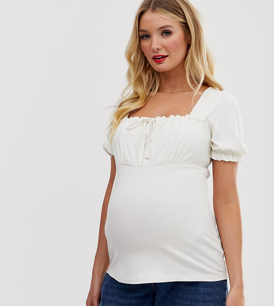 фото Присборенный топ кремового цвета с пышными рукавами для кормящих мам asos design maternity-кремовый asos maternity - nursing