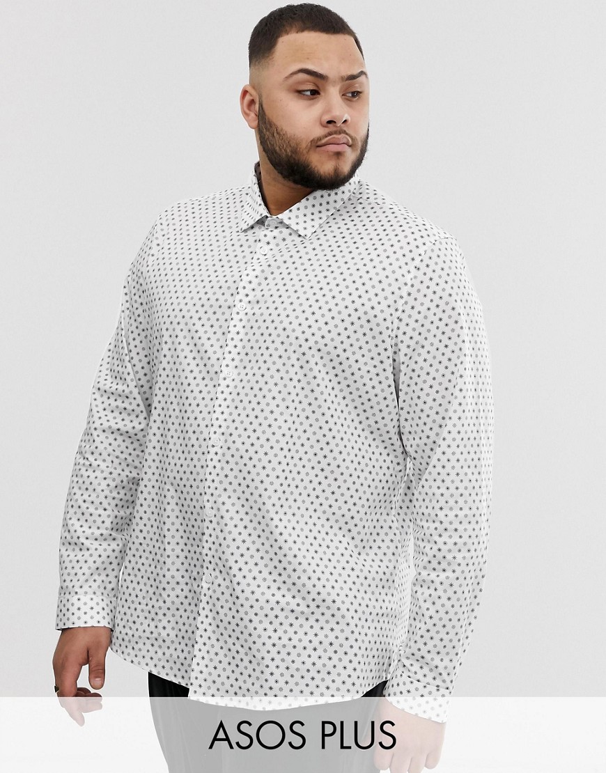 фото Приталенная рубашка из эластичной ткани с цветочным принтом asos design plus-белый