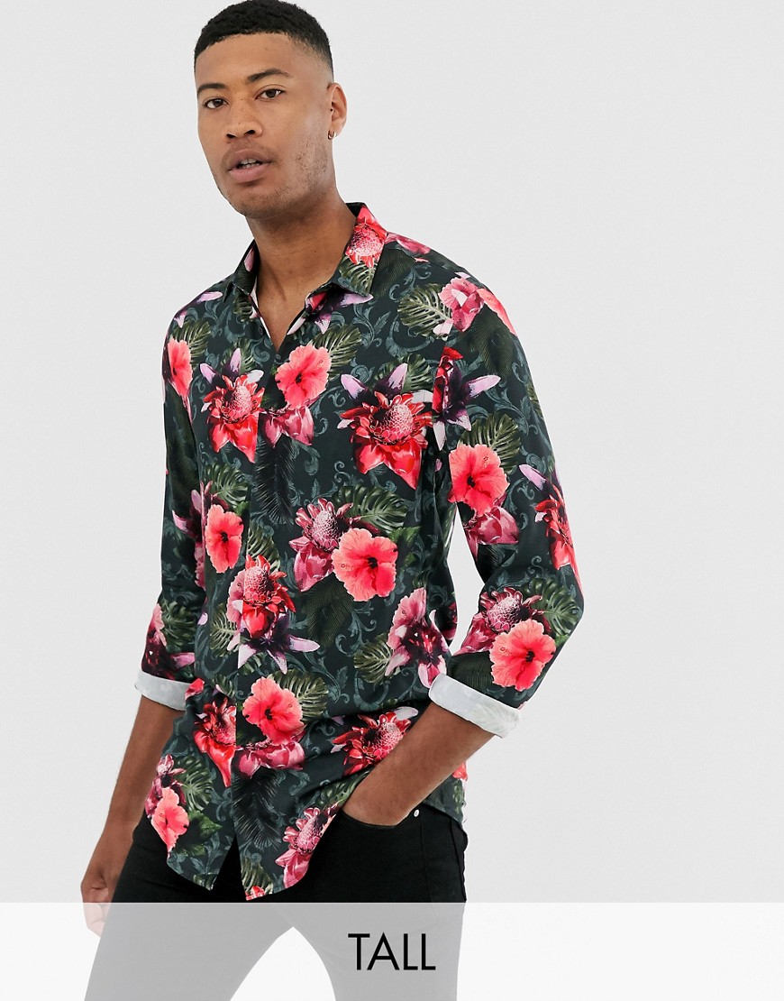 фото Приталенная рубашка с тропическим цветочным принтом twisted tailor-черный