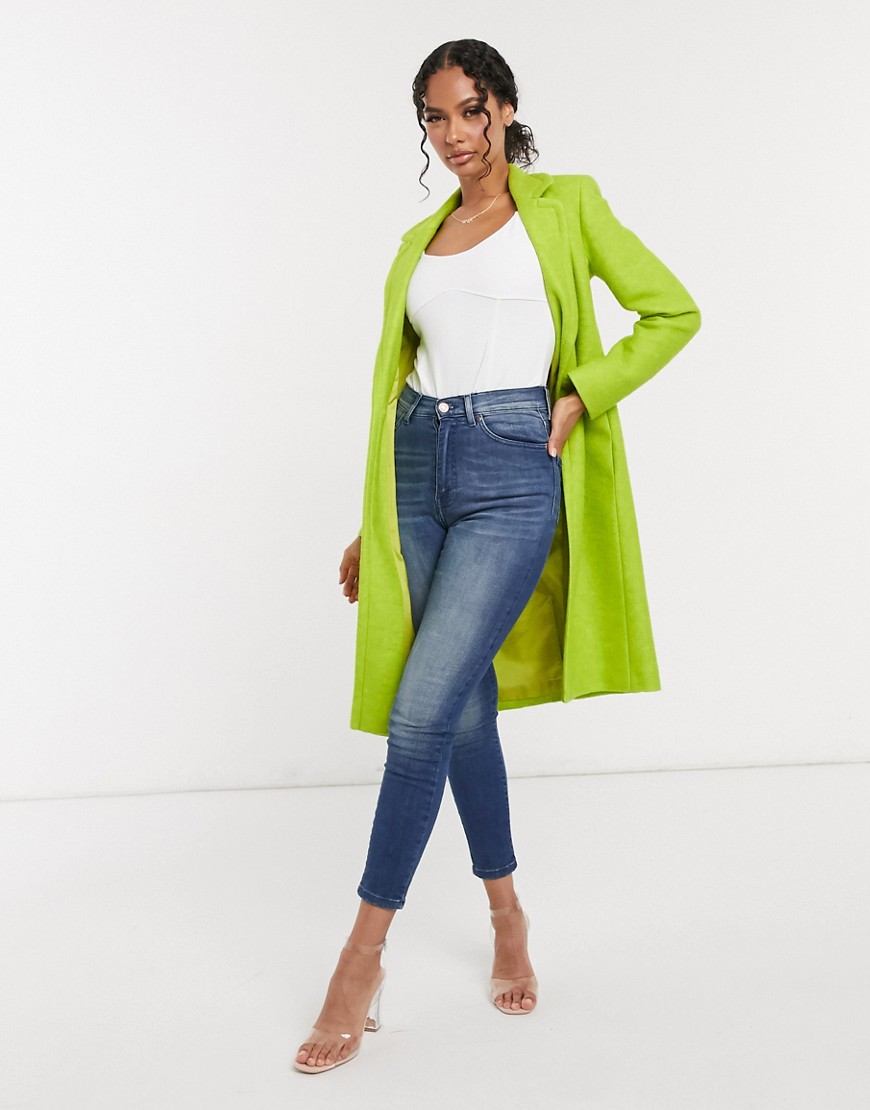 фото Приталенное пальто лаймового цвета с добавлением шерсти helene berman-зеленый