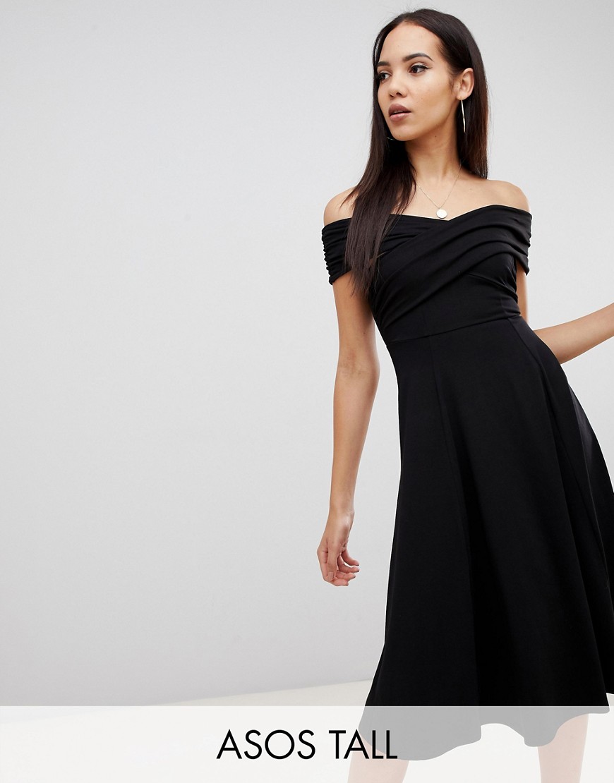 фото Приталенное платье миди со спущенными плечами asos design tall-черный asos tall