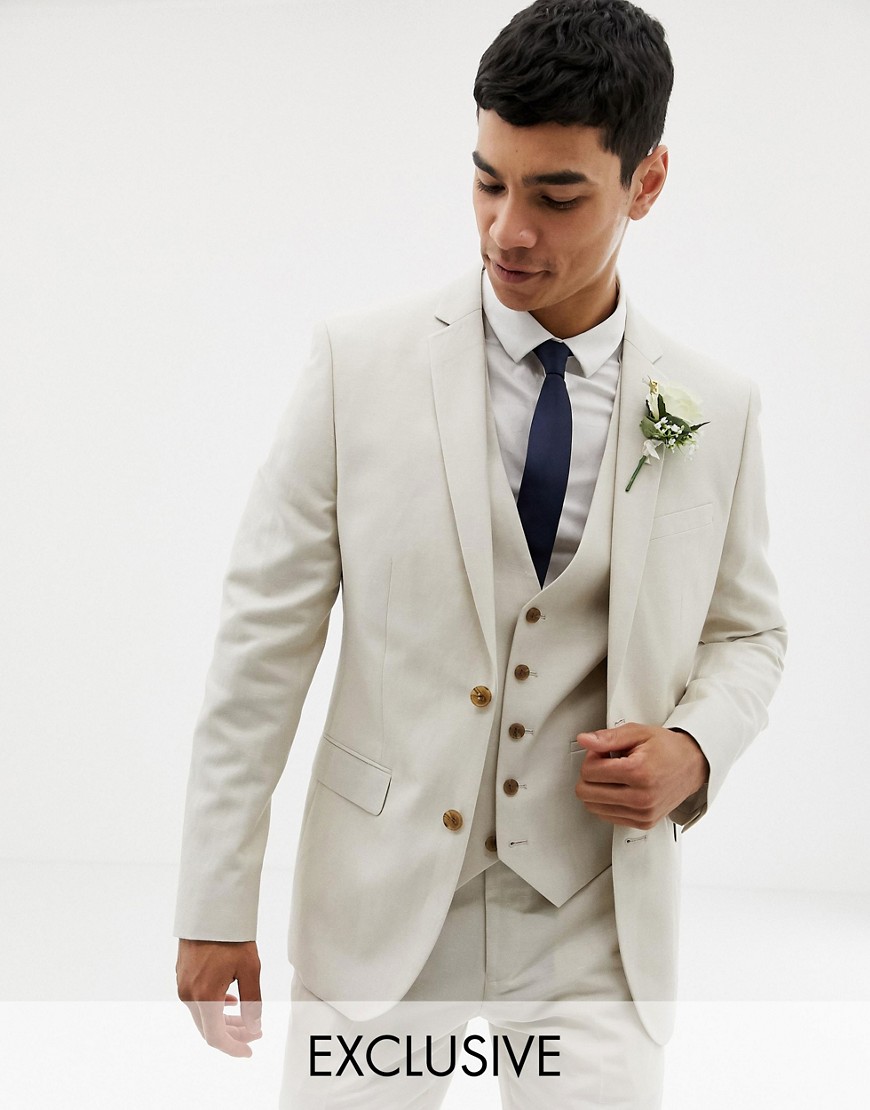 фото Приталенный пиджак из ткани с добавлением льна farah wedding эксклюзивно на asos-светло-бежевый farah smart