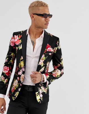 фото Приталенный пиджак с цветочным принтом tux till dawn-черный