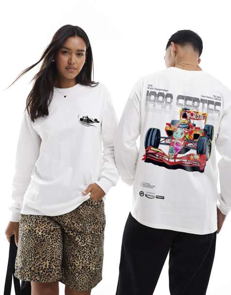 PRNT 1890 series front and back print long sleeve t-shirt in white 