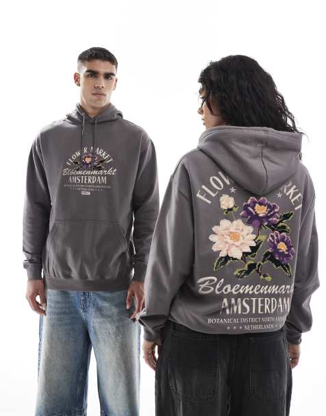 PRNT amsterdam flower market hoody in charcoal - view 1