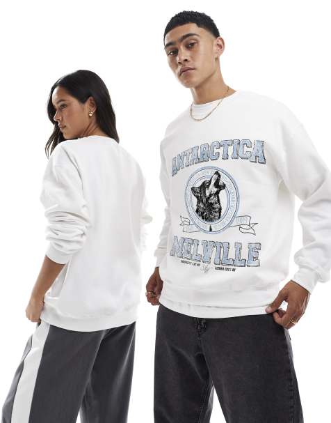 PRNT Antarctica melville front print classic sweatshirt in white - view 1
