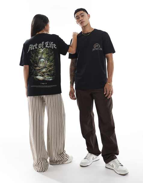 PRNT Aol surreal front print and back print relaxed t-shirt in black - view 1