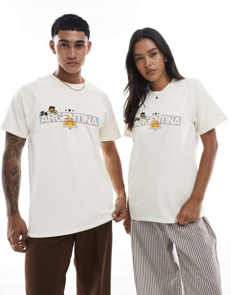 PRNT Argentina football mascot graphic relaxed fit t-shirt in ecru overdye