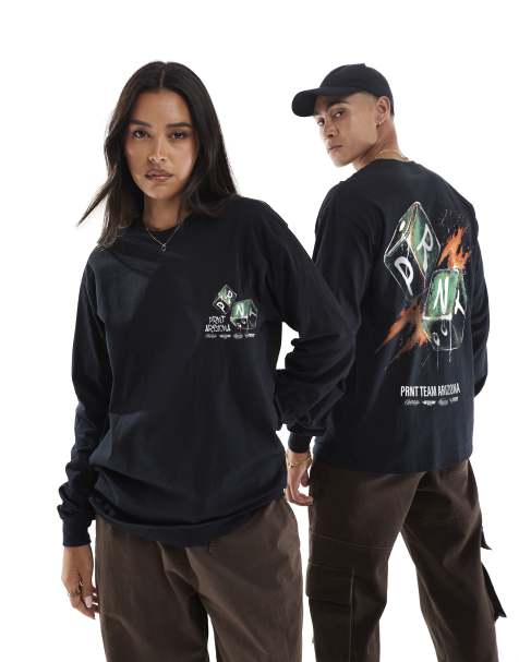 PRNT Arizona dice front and back print long sleeve t-shirt in black 