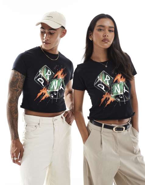 PRNT Arizona dice front print ww crop t-shirt in black - view 1