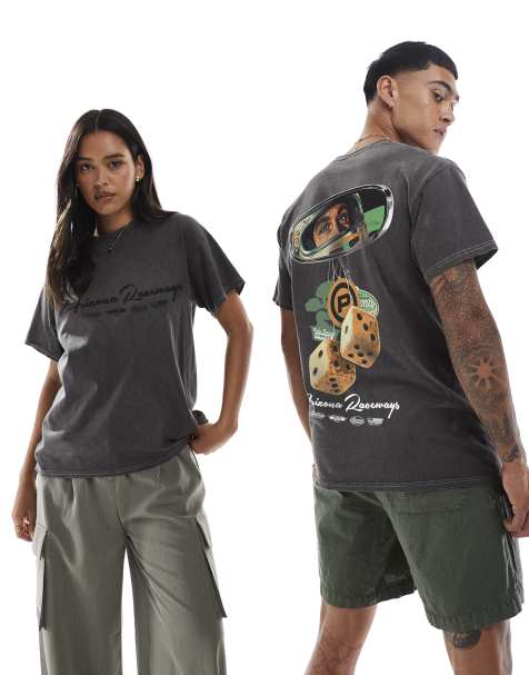 PRNT Arizona mirror front and back print washed t-shirt in charcoal overdye - view 1
