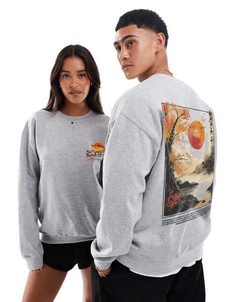 PRNT Autumn sunrise front and back print classic sweatshirt in grey - view 1