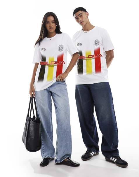 PRNT Belgium football stripes graphic relaxed fit t-shirt in white - view 1