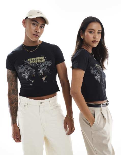 PRNT Born free cropped t-shirt in black - view 1