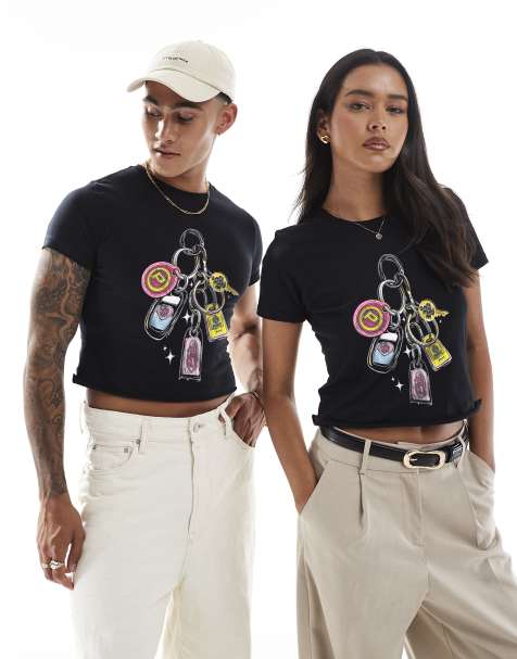 PRNT car keys front print crop t-shirt in black - view 1