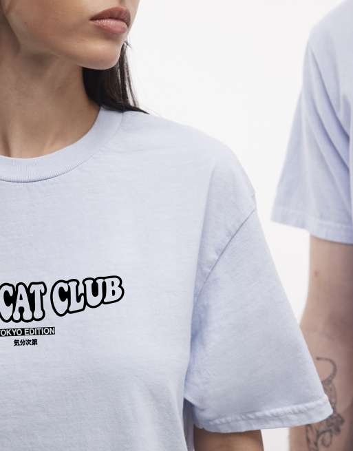 PRNT Cat club relaxed t-shirt in ice blue overdye, 4 of 4