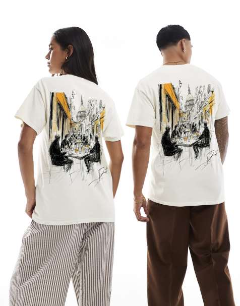 PRNT cathederal sketch t-shirt in ecru overdye   