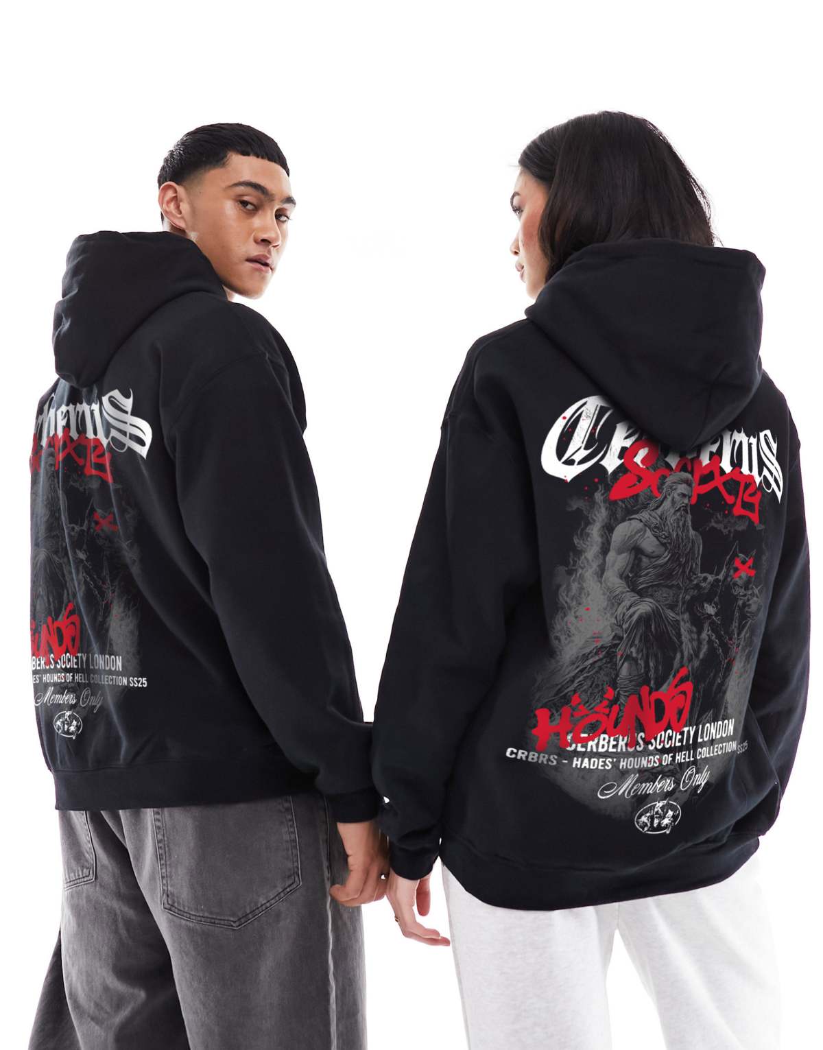PRNT Cerberus hounds front print and back print hood in black